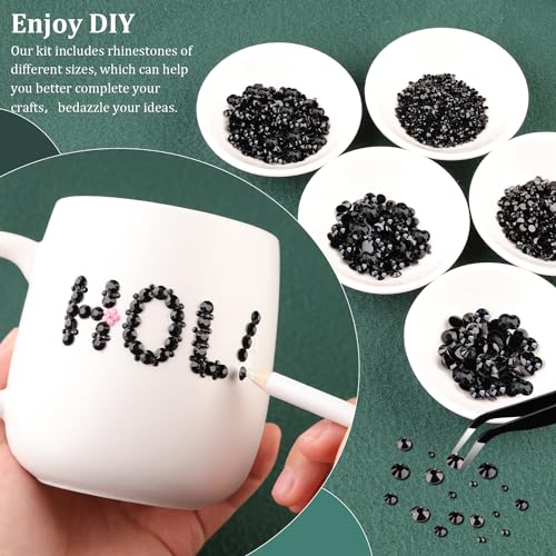 Resin Rhinestones for Crafting with B7000 Jewelry Glue, 2 Boxes Black Flatback Crystals with 3Pcs 10ml Glue for Bedazzling Crafts DIY Nail Art Makeup，Non Hotfix Gems for Clothing Shoes - color: Black, size: 2 Small Pack with Glue