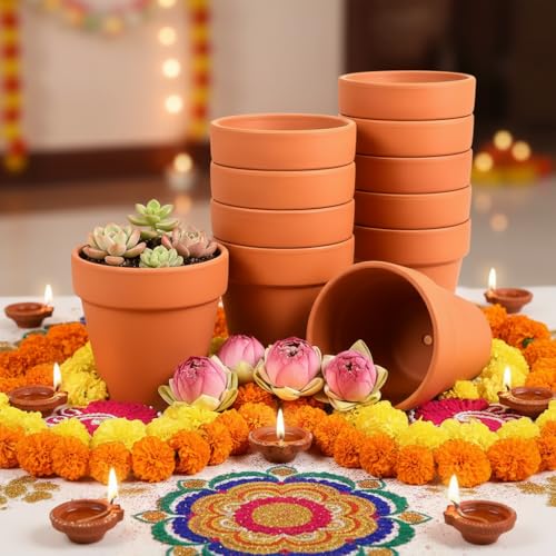 Terracotta Clay Pots with Drainage Holes, 4 Inch, Pack of 24, for Succulents, Plants, and DIY Crafts - color: 4-inch Red