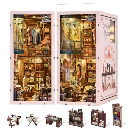 fifijoy Book Nook Kit - DIY Miniature House Dollhouse Kit for Adults and Teens, Booknook Tiny House Bookshelf Decor 3D Wooden Puzzle, Gifts for Family Friends (Sewing Room) - color: Sewing Room