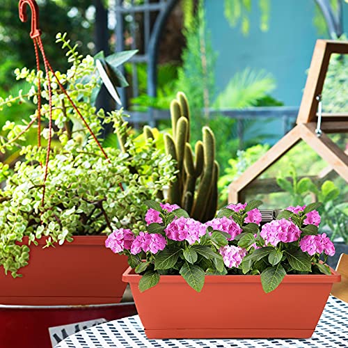 Window Box Planter,12Pack Plastic Vegetable Flower Planters Boxes - color: Brick Red, size: 16.6 x 7 x 5.9 inches