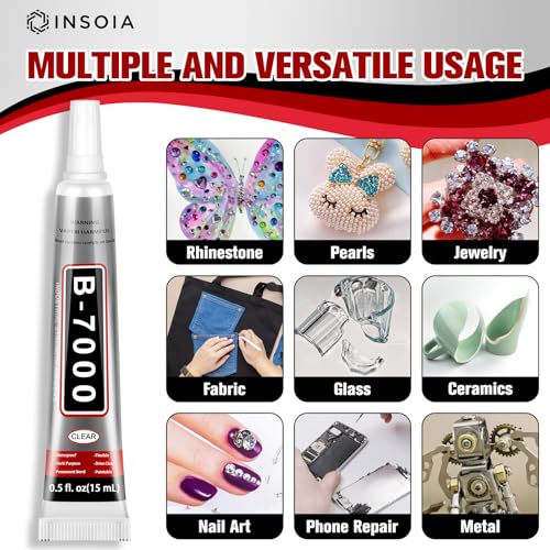 INSOIA Bedazzling Glue B7000 Clear, 10 x 15ml Precision Tip - size: 15Grams * 10 Pack