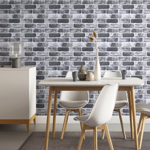 COMSTICKC 3D Faux Brick Wall Panels Peel and Stick, 10 Pcs 11.8" x 11.8" - color: Gray Brick