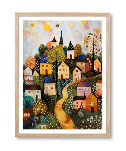 HesenDot Gustav Klimt Style Framed Wall Art,12x16in Natural OAK Wood - color: Framed Klimt Moon Tree