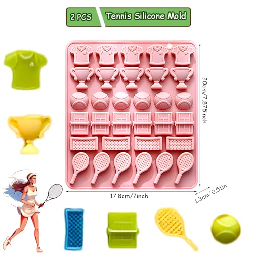 2PCS Tennis Chocolate Mold 32 Cavities Tennis Sports Silicone Candy Molds Trophy Cup Ball Racket Shapes Ice Cube Molds Tennis Mould for Chocolate Candy Fondant Jello Sugar Baking Craft Cupcake Decor - color: Pink 2