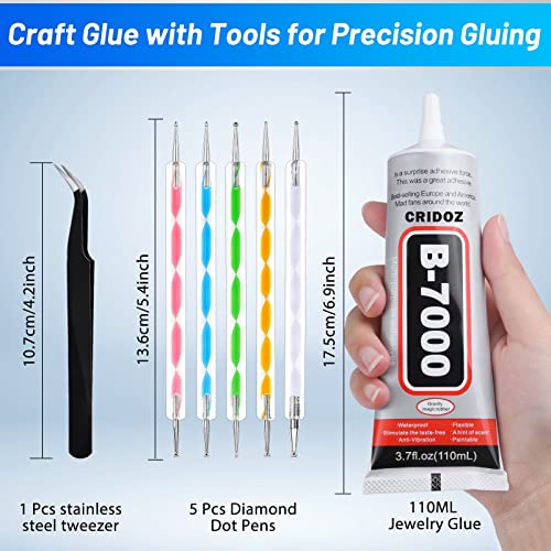 B7000 Jewelry Glue Clear for Rhinestone, Cridoz 3.7 fl oz Craft Adhesive Glue with Precision Tip Multi Function Fabric Glue for Metal Stone Graduation Photo Charms Nail Art Bead Jewelry Wood Glass - color: Clear