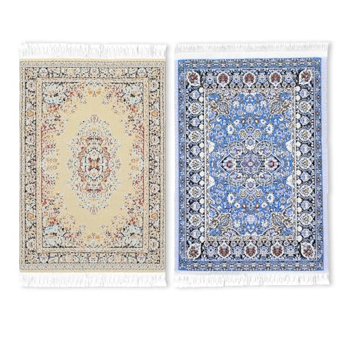 Kifmurase Dollhouse Rug 2Pcs, Miniature Accessories 1:12 Blue, Yellow