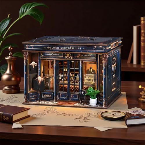 Book Nook Kit, 3D Wooden Puzzle for Adult, DIY Miniature House Kit for Adults, Booknook with LED Light, Gifts for Family, Friends and Book Lovers, Bookshelf Decor(Golden Section Line) - color: Golden Section Line