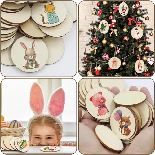 300 Pcs Unfinished Wood Circle Round Disc Blank Natural Wooden Cutout Ornaments for Decoration DIY Craft Art Supplies (Round 1 x 1 x 0.12 inches) - color: Round 1 x 1 x 0.12 inches