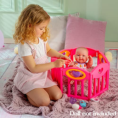 JC Toys Baby Doll Play Pen Gift Set for Keeps Playtime!|Fits Dolls up to 17" | Adjusts to Different Shapes | Play Accessories| Ages 2+, Pink - color: Pink Play Pen Set