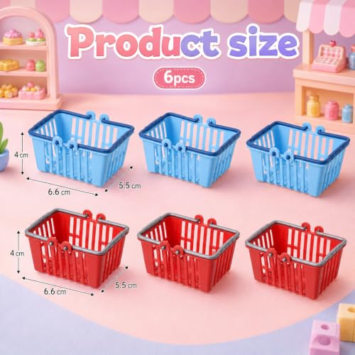 6 PCS Mini Shopping Baskets Miniature Shopping Cart Plastic Basket Miniature Supermarket Shelves Furniture with Removable Handles Model Locker Dollhouse Decor for Cosplay Game Party