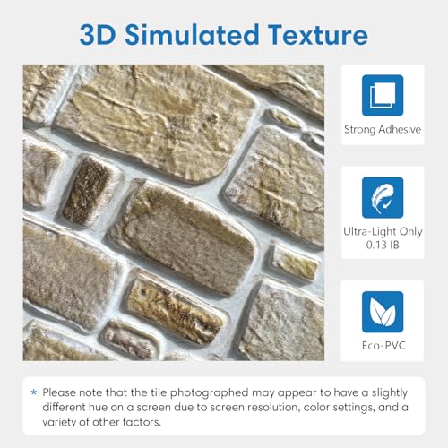 COMSTICKC 3D Faux Stone Wall Panels Peel and Stick, 10 Pcs 11.8" x 11.8" - color: Brown - 01