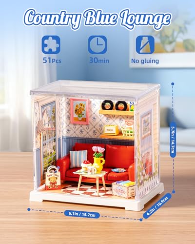 ROBOTIME Super Creator Kits, Plastic Mini House, Expandable Plastic Craft, DIY Miniature House Kit, Tiny Living Room Making Kit Model Craft Hobby Unique Gift (Country Blue Lounge) - color: Country Blue Lounge
