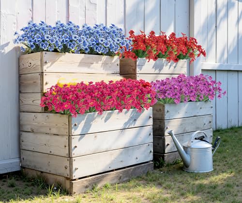Bassion 24 Bundles Artificial Flowers for Outdoors Decorations, Red - color: Red
