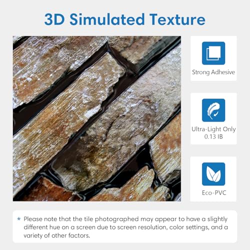COMSTICKC 3D Faux Stone Wall Panels Peel and Stick, 10 Pcs 11.8" x 11.8" - color: Dark Brown