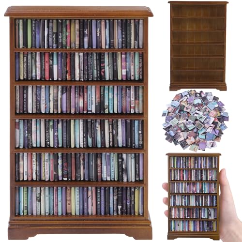 Mini Bookshelf with 180pcs Mini Books Miniature Anxiety Bookshelf Ornament - style: Mini Books with Bookshelf