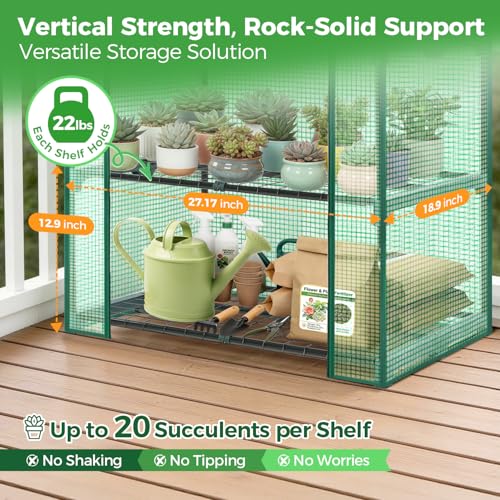 Ohuhu Mini Greenhouse for Indoor Outdoor, 27 x 19 x 62-Inch Small Plant Green House 4-Tier Rack Stand Portable Greenhouses with Durable PE Cover for Seedling, Ideal Gardening Gifts for Women Men - color: Green, size: 4 Tier Single Layer Roof