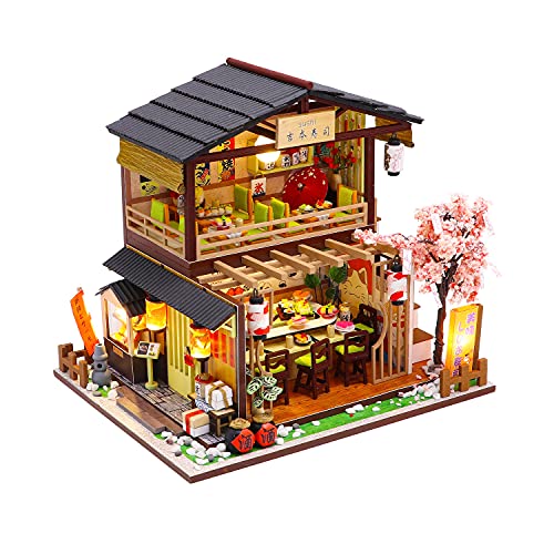 MAGQOO Miniature Dollhouse Kit DIY Dollhouse Kit DIY House Kit Wooden Mini Doll House Kit Creative Room with Dust Cover(Sushi) - color: Sushi