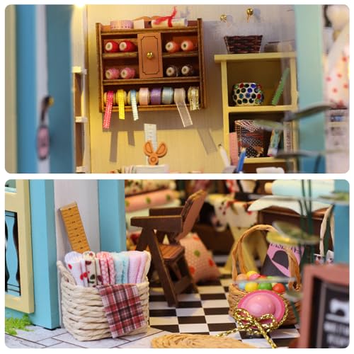 DIY Miniature Dollhouse Kit, Mini House Making Kit w/LED, Tailor's Shop