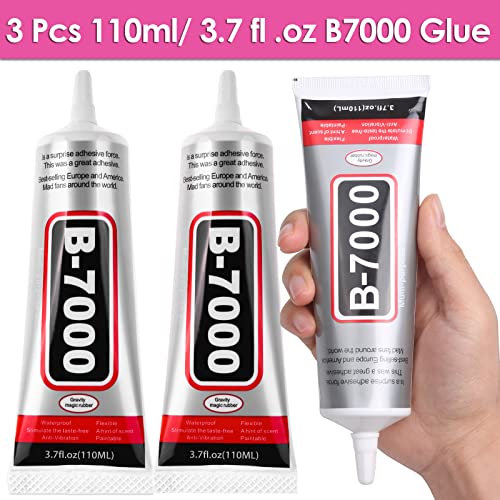 3 PCS 110ML B-7000 Clear Glue for Rhinestones, DIY B7000 Adhesive Crafts Glue Multipurpose Super Adhesive Industrial Bonding Glue for Fabric Gem Stone Bead Metal Jewelry Making Nail Art - style: 3 x 110ml
