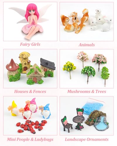 Avalution 70 Pcs Fairy Garden Accessories Kit, Miniature Fairies, Animals, Houses, Trees and Fences for Planters, Terrariums and DIY Decor - size: 70 Pcs