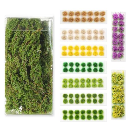 126 Pcs Static Grass Tufts&Flowers DIY Miniature Shrubs Bushes