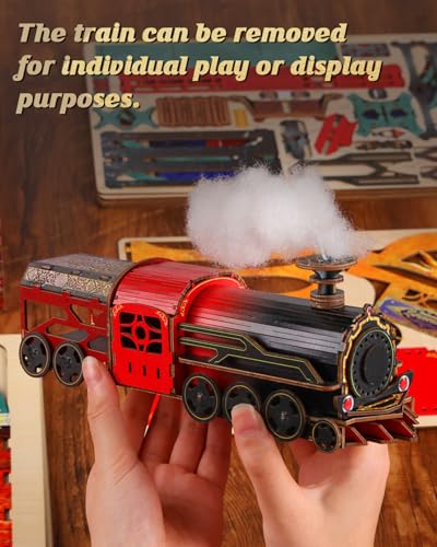 3D Wooden Puzzle for Adult, 3D Puzzle DIY Miniature House Kit for Adult, Booknook with LED Light, 3D Wood Puzzle Gifts for Family, Friend, Bookshelf Decor (The Enchanted Express) - color: The Enchanted Express