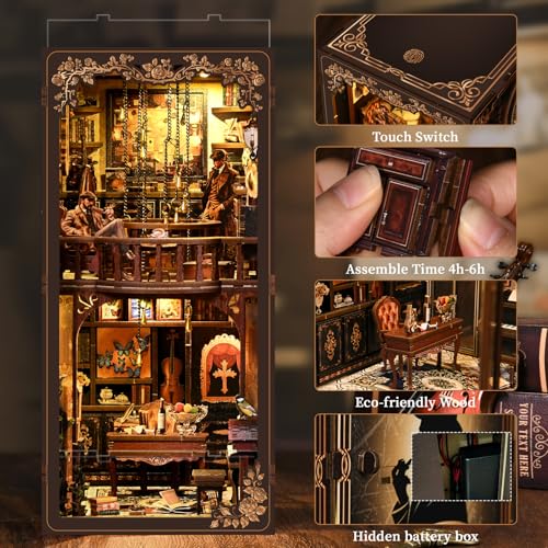 Book Nook Kit, 3D Wooden Puzzle for Adult, DIY Miniature House Kit for Adults, Booknook with LED Light, Gifts for Family, Friends and Book Lovers, Bookshelf Decor(Mystery of the Secret Box) - color: Mystery of the Secret Box