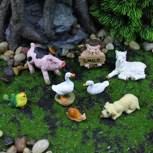 Miniature Garden Animals Ornament Set, 8 Pieces with Pig, Sheep, Dog, Duck, Bird, Snail Figurines, Decorative Outdoor Lawn Decor - color: 8 Pcs Animals Set