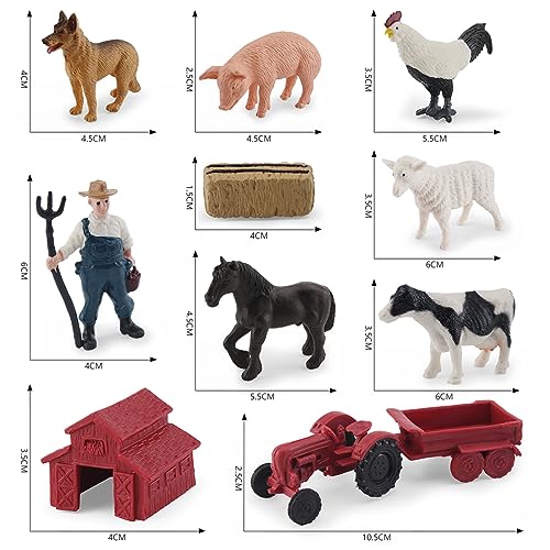 MEMOVAN Realistic Mini Barn Farm Figures Toys Tractor Playset Plastic Farm Animals Figurines Farmer Cake Toppers Farmer Vehicle Toy Truck with Trailer for 3-12 Years Old Kids Boys Girls Toddler - color: Farm
