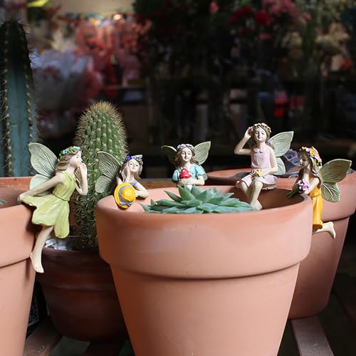 CUIWEI 5 Pcs Mini Garden Figurine Set Miniatures Fairies Statues Without a Stick for Outdoor Lawn Yard Home Decor Lovely Resin Fairy Flower Pot Angel Accessories - style: Garden