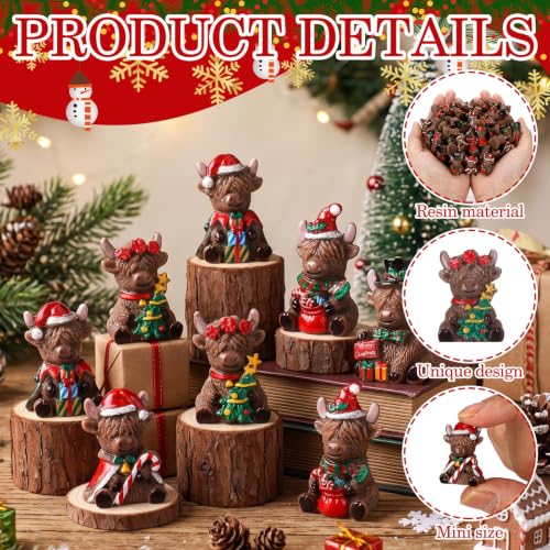 Yaomiao 60 Pcs Christmas Mini Resin Highland Cow - style: Christmas