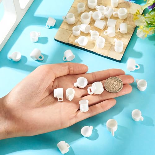 FASHEWELRY 35Pcs White Coffee Cups Miniature Ornaments Mini Cute Resin Coffee Mug Model Tea Cup Dollhouse Miniatures for Necklace Pendant Home Decor Micro Landscape Ornaments - color: White Cup