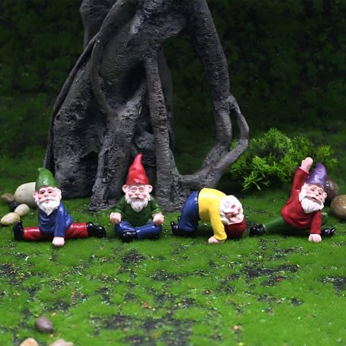 Miniature Garden Gnome Figurines, Yoga Poses, 2.2 Inch, Set of 4, Hand-Painted Desk Decor - color: 4 Pcs Gnomes Yoga Set