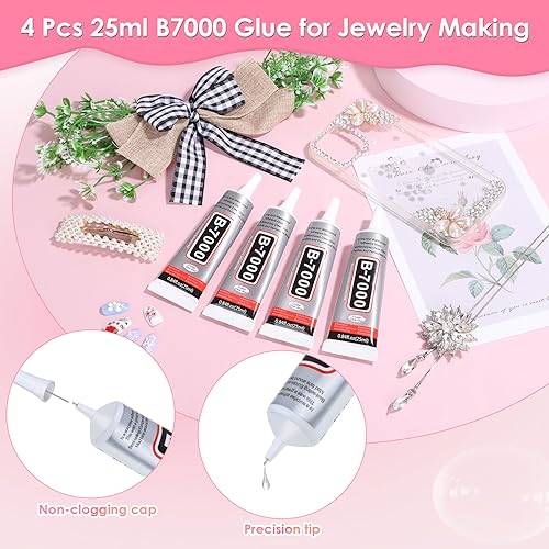 B-7000 Jewelry Glue Clear, 4 PCS 25ML Rhinestone Adhesive with Precision Tip for Paper Crafts, Card Making, Jewelry Stone, Metal, Nail Art, All Purpose - style: 4 x 25ml