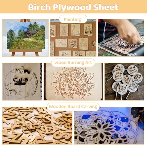 8 Pcs Baltic Birch Plywood Sheets, 9" x 12" x 1/4" Birch Wood Board, 6mm Unfinished Birch Wood Sheets for Laser Cutting, Laser Engraving, Wood Burning, Crafts Making