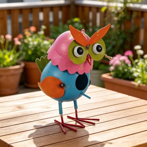 Metal Owl Garden Statues Yard Art Animal Figurines - color: Owl Birdhouse