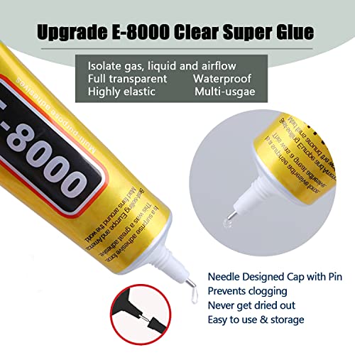 E8000 Clear Super Glue for Jewelry Making, 6 X 15ML E-8000 B7000 Glue Rhinestone Metal Fabric Glue, Adhesive Glue for Phones Repair Jewelry Bead Wood Crafts with Dotting Pens and Tweezers - color: 6pcs x 15ml Clear Super Gel