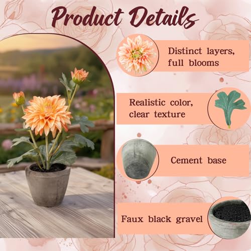 Champagne Artificial Dahlia Flowers in Pot, Faux Floral Decor - color: Dahlia Champagne