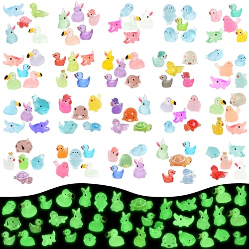 Marsrut 100Pcs Luminous Mini Resin Animals Bulk, 10 Random Styles Glow in the Dark Tiny Figurines Set, Small Little Charms for Fairy Garden, Miniature Dollhouse, Home, Office, Party Favor & DIY Decor
