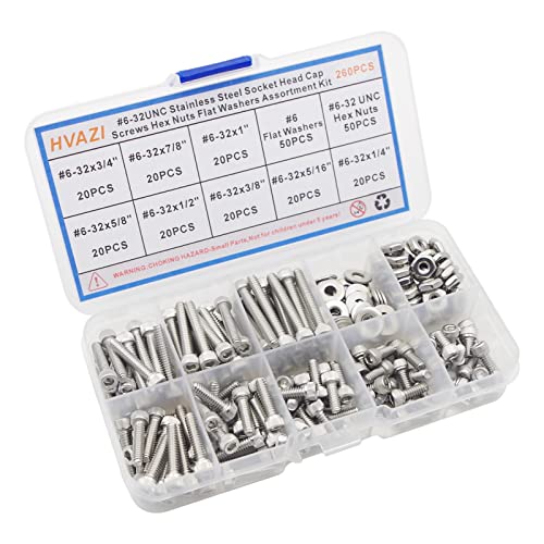 #6-32 UNC Stainless Steel Knurled Hex Socket Cap Screw Nut Washer Kit - size: #6-32UNC