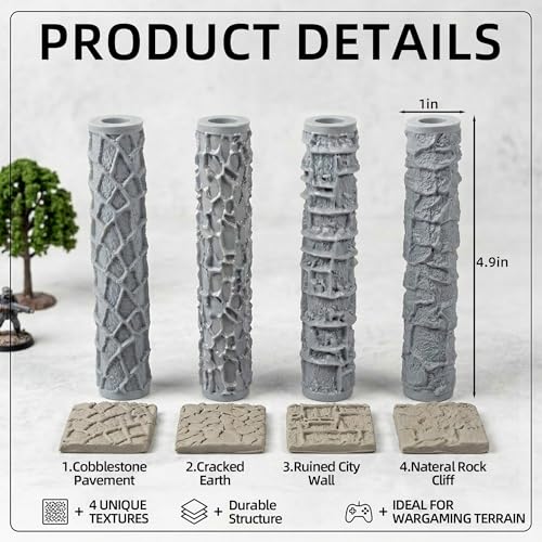 Warmtree 4 Pcs RPG Terrain Texture Roller Set Polymer Clay Texture Roller