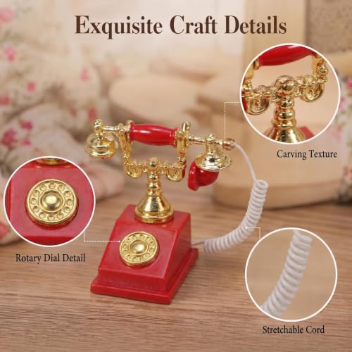 Dollhouse Miniatures 1 12 Scale Vintage Telephone Desk Accessories Decor - color: Red