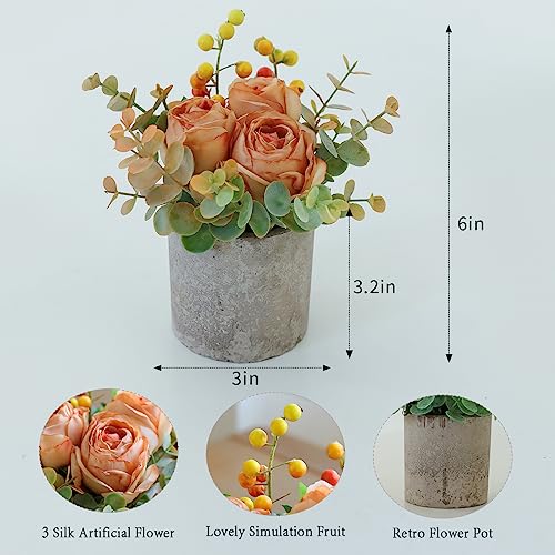 Artificial Burnt Orange Rose Potted Plant, Mini Faux Floral Decor - color: Burnt Orange