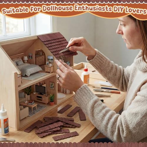 Wenqik 100 Strips Dollhouse Roof Shingles, Chestnut Brown - color: Chestnut Brown