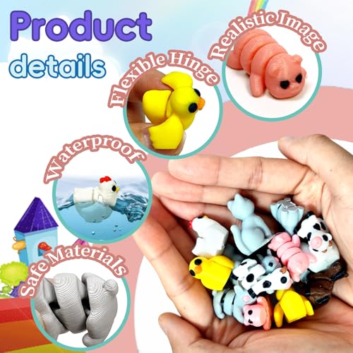 17PC 3D Printed Farm Animal Toys with Red Barn & Fence Pen