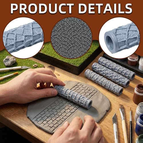 Warmtree 4 Pcs RPG Terrain Texture Roller Set Polymer Clay Texture Roller
