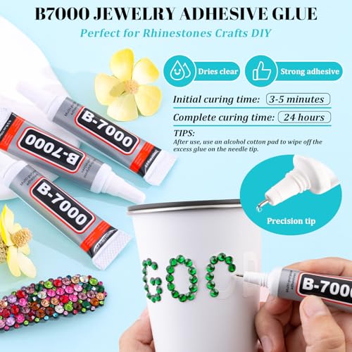 6100Pcs Resin Rhinestones for Crafting with 2Pcs 10ml B7000 Jewelry Glue, 1 Box Flatback Crystals Diamond (Emerald Green) for Bedazzling Crafts DIY Nail Art Non Hotfix Gems for Clothing Shoes - color: Emerald Green, size: 1 Small Pack + 2Pc Glue