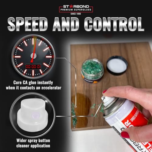 STARBOND 2 oz Black Medium-Thick Premium CA Glue, 6 oz Aerosol Accelerator Bundle, Cyanoacrylate Adhesive Super Glues, for Woodworking, Wood Knots and Voids, Woodturning, Guitar, Hobby - color: Black, size: 2 ounces, 6 ounces