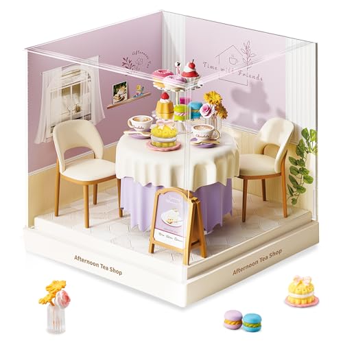 Afternoon Tea Shop Super Miniature House Kit - DIY Plastic 3D Model Building Set for Teens, Build Your Own Tea House with Dustproof Case, Creative Craft Gift for Girls Women - color: Afternoon Tea Shop, size: Small