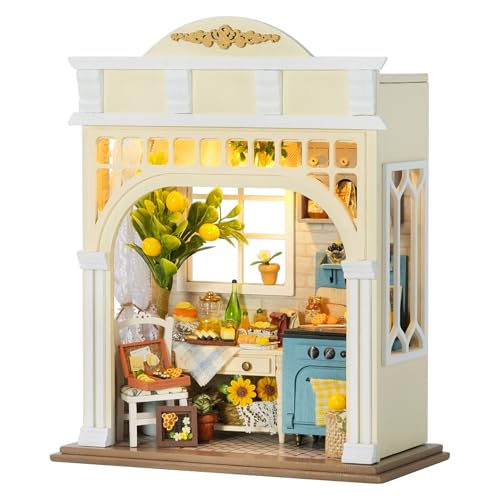 CUTEROOM DIY Miniature House Building Kit for Adults with LED Lights - Realistic Mini Dollhouse Model & Wooden Furniture, Creative Craft Kit for Home Decor Gift- Sunshine Season - style: Sunshine season